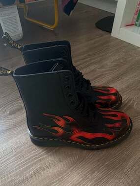 Dr. Martens 1460 PASCAL FLAME 8 Hole Boots Black + Red + Yellow